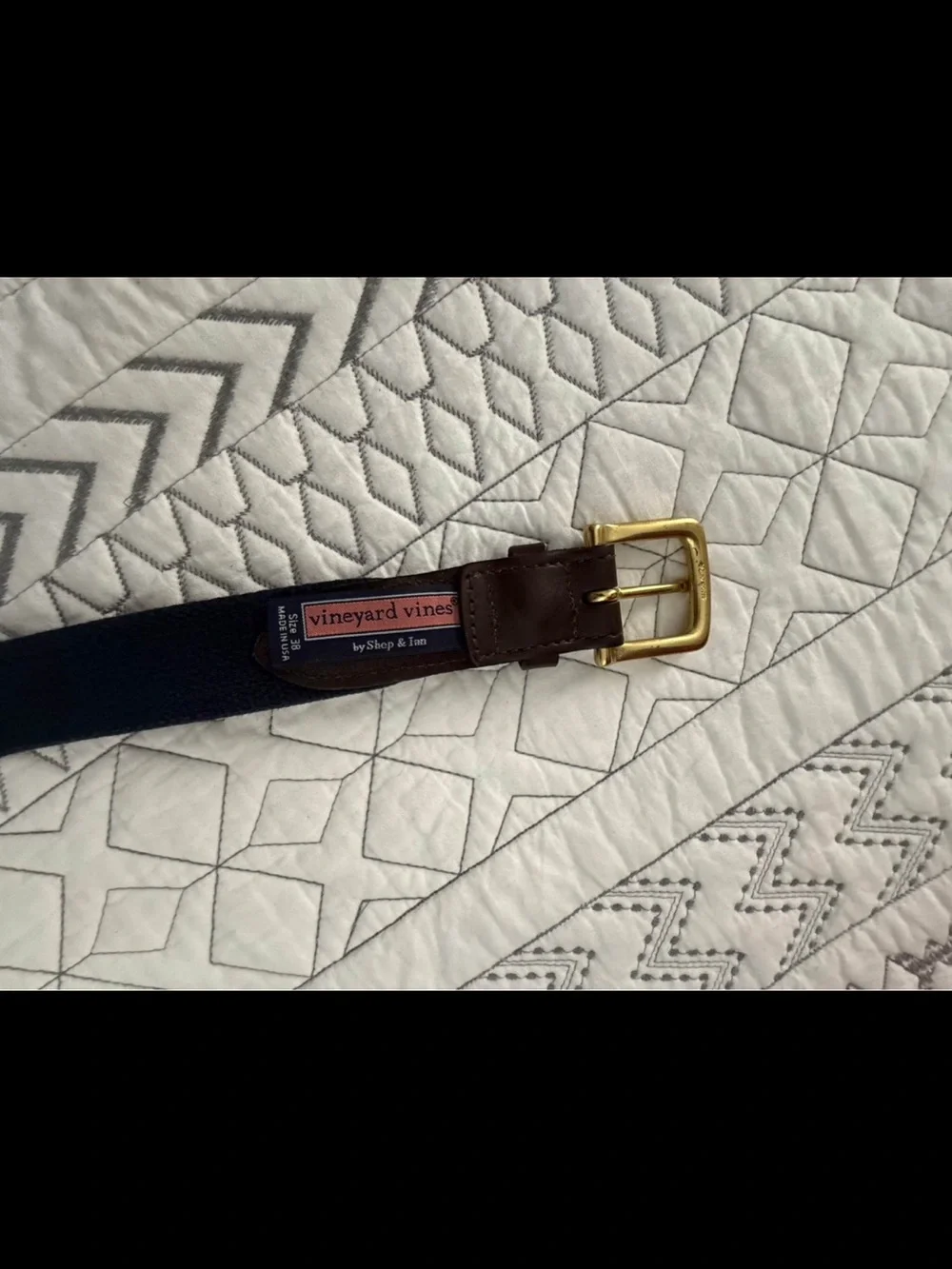 Men's Green vineyard vines w starfish Patterned Leather-Trim Adjustable Strap